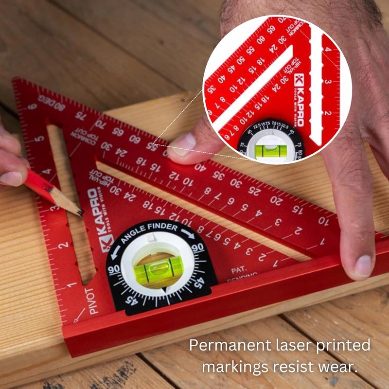 Kapro 449-7 Rafter Square with Protractor Vial Level - Anodized Aluminum Triangle - 7 Inch - Image 3
